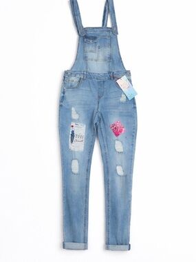 NWT Almost Famous Light Blue Distressed Denim Overalls for Women
